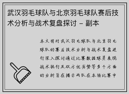 武汉羽毛球队与北京羽毛球队赛后技术分析与战术复盘探讨 - 副本